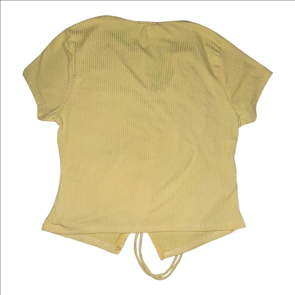 💕 $5 Bundled Ribbed Yellow Ruched Drawstring Crop Top - Picture 2 of 3